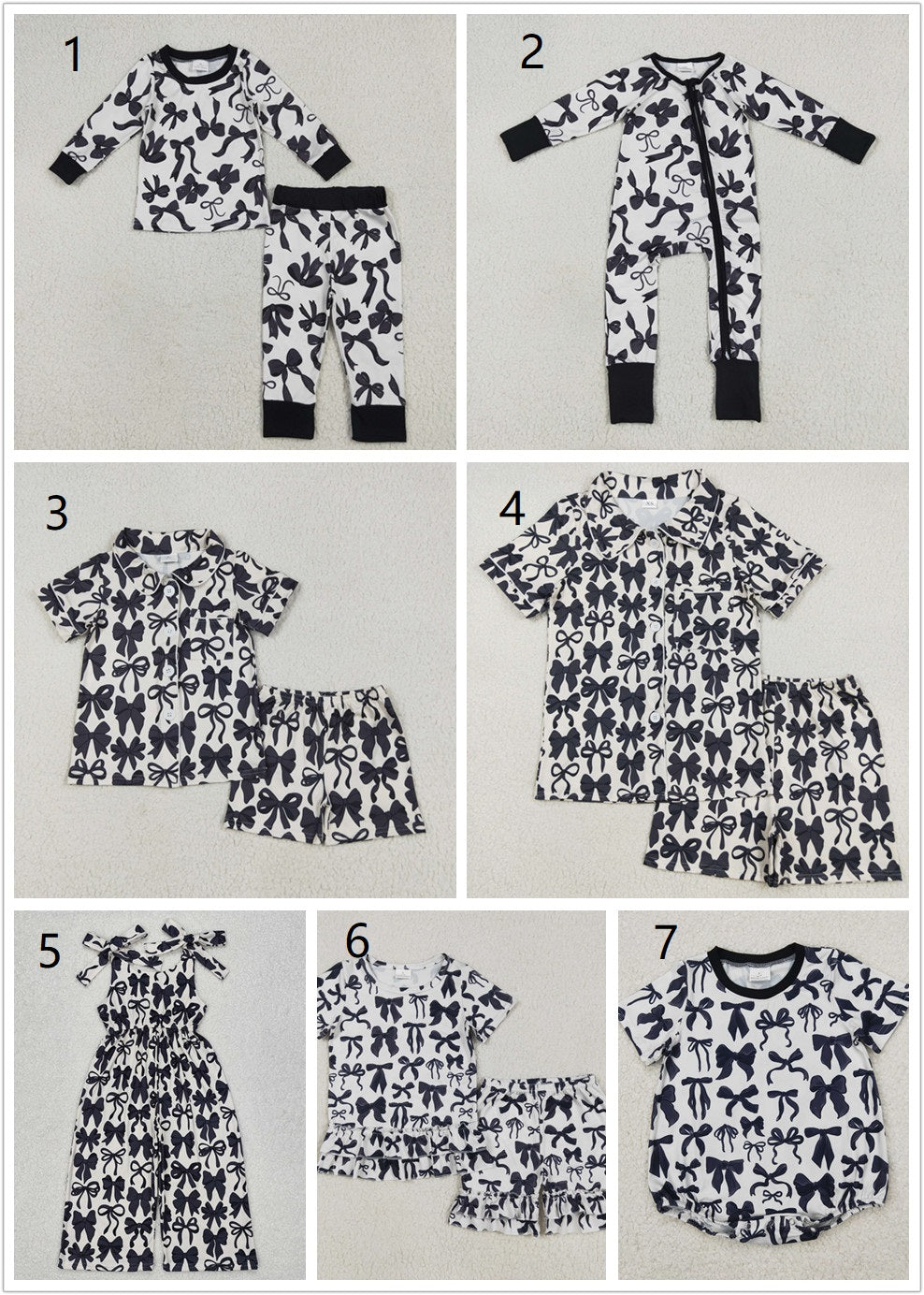 Sibling Kids Girls Adult Woman Black Bows Matching Family Mama and Me Romper Jumpsuit Sets RTS