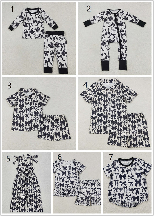 Sibling Kids Girls Adult Woman Black Bows Matching Family Mama and Me Romper Jumpsuit Sets RTS