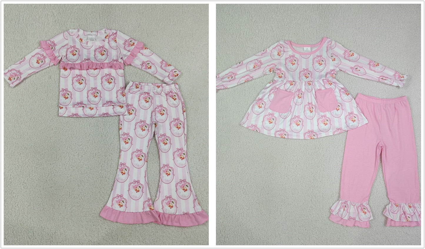 Sibling Baby Girl Kids Christmas Santa Bows Stripes Pockets Tops Pants Pink Sets Clothes RTS