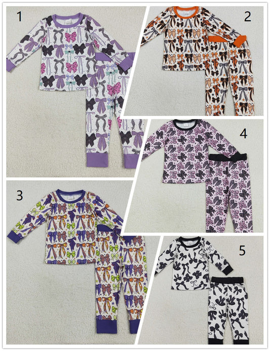 Sibling Kids Girls Long Sleeves Bows Shirt Pants Halloween Pajamas Clothes Sets RTS
