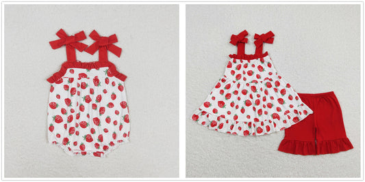 Baby Girl Strawberry Sibling Sister Romper Outfit Set Clothes