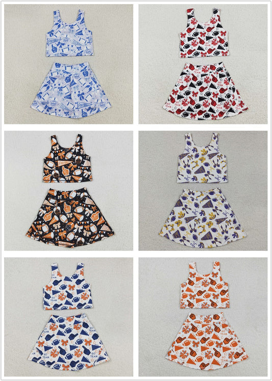 Baby Girl Toddler Sleeveless Cheer Bows Team Vest Tops Skorts Sibling Yoga Active Set RTS