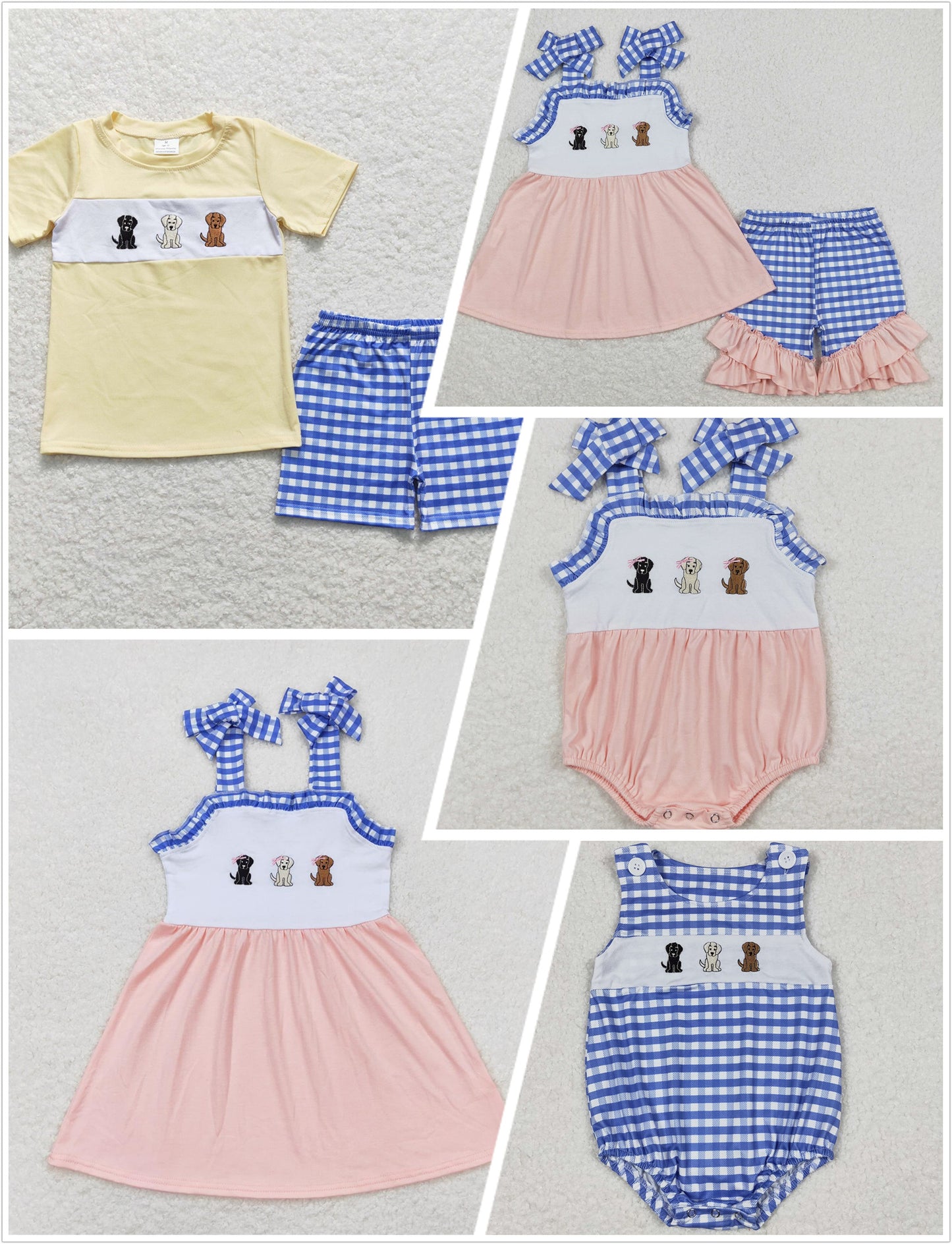 Baby Boy Girl Embroidery Dogs Sibling Shorts Rompers Clothes Sets