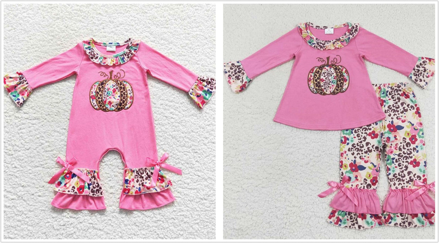 Sibling Baby Girls Long Sleeves Embroidery Floral Pumpkin Romper Set Clothes RTS