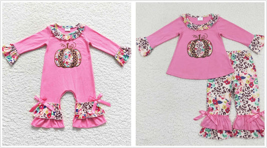 Sibling Baby Girls Long Sleeves Embroidery Floral Pumpkin Romper Set Clothes RTS