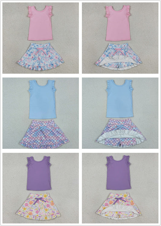 Sibling Baby Girls Kids Short Sleeves Shirts Flower Skirts Shorts Yoga Active Sets Clothes RTS