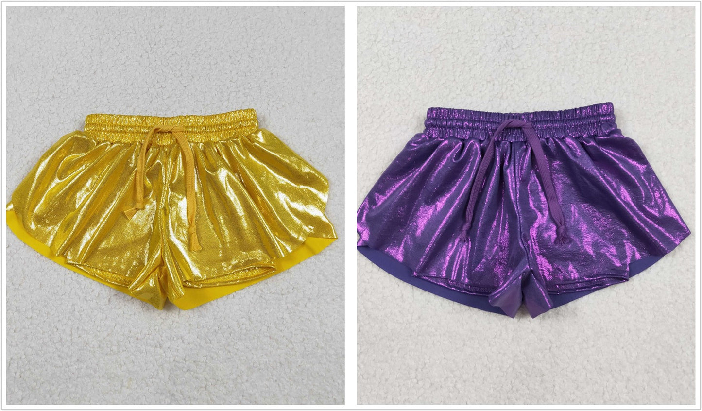 Sibling Baby Girls Kids Purple Yellow Leather Shorts Bottoms RTS