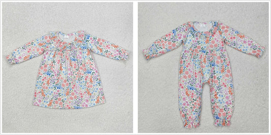 Baby Girl Long Sleeves Flower Sibling Romper Dress Clothes