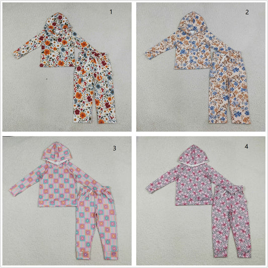 Sibling Baby Girls Kids Long Sleeves Flower Hoodie Pullovers Shirts Pockets Pants Clothes Sets RTS