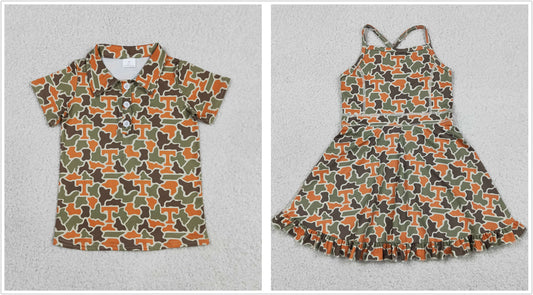 Sibling Baby Boys Girls Kids Camo Print Team Shirt Knee Length Dress RTS