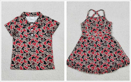 Sibling Baby Boys Girls Kids Dogs Camo Print Team Shirt Knee Length Dress RTS
