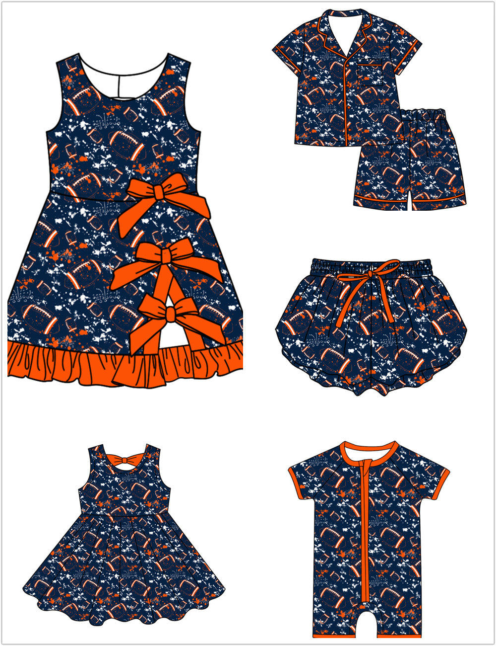 ( Moq 5 Each Style ) Baby Boys Girls Kids Football Sibling Shorts Romper Bows Dresses Set Team Clothes