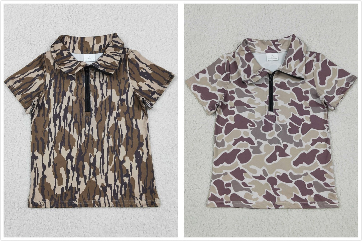 Sibling Baby Boys Kids Short Sleeves Camo Zipper Shirts Tops Southern Clothes RTS