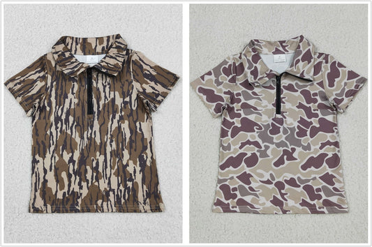 Sibling Baby Boys Kids Short Sleeves Camo Zipper Shirts Tops Southern Clothes RTS