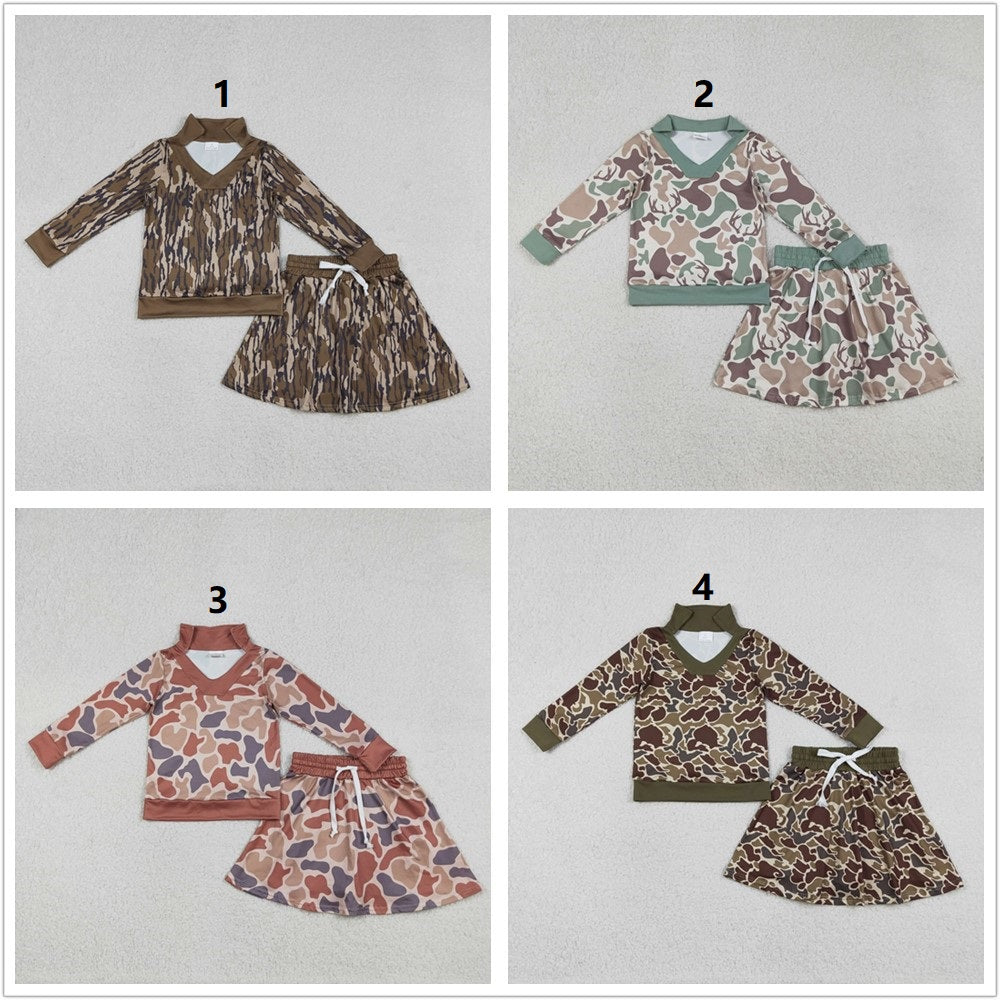Sibling Baby Girls Southern Camo Long Sleeve Top Skirt Shorts Clothes Sets