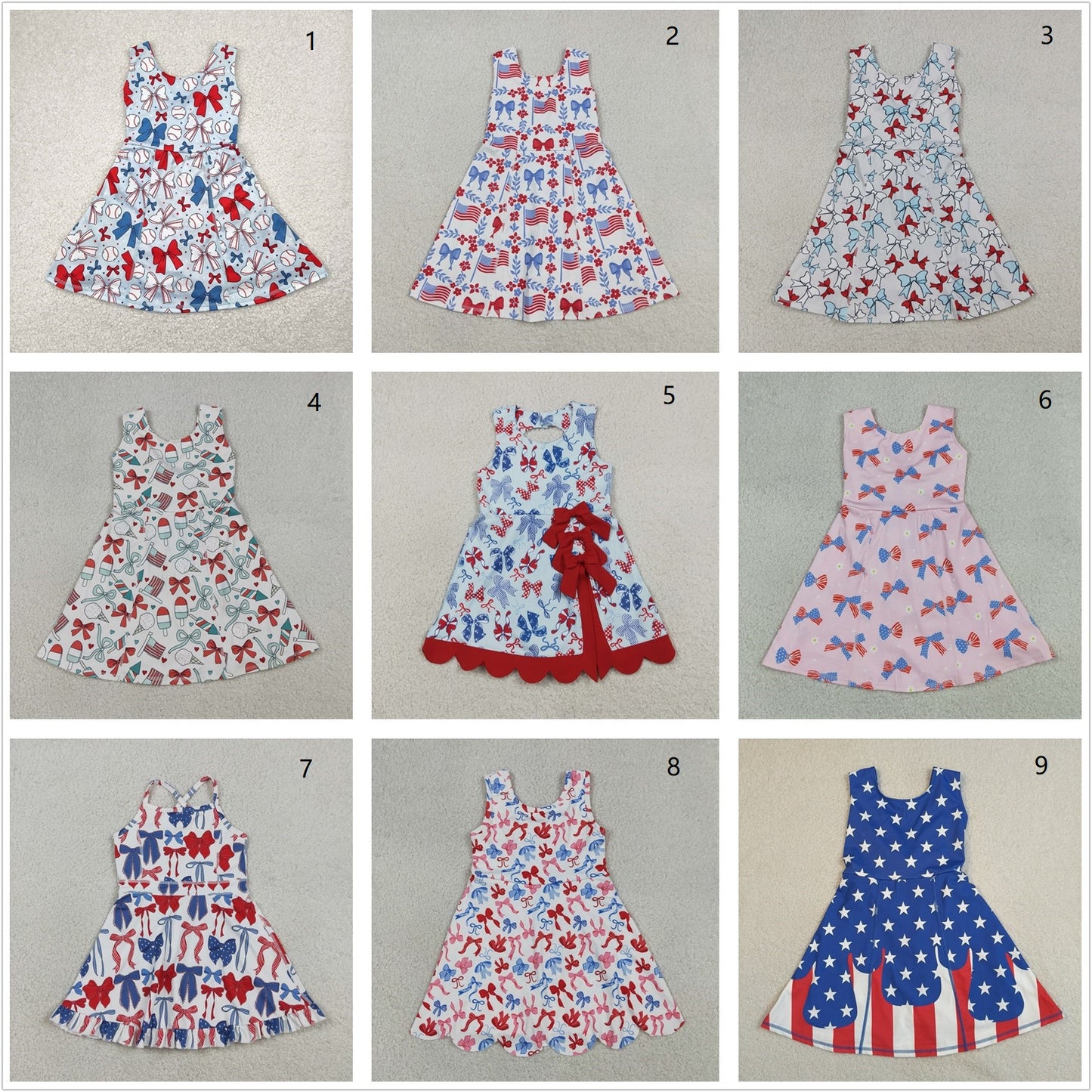 Sibling Baby Girls Kids Bows Popsicle 4th of July Yoga Active Shorts Knee Length Dresses