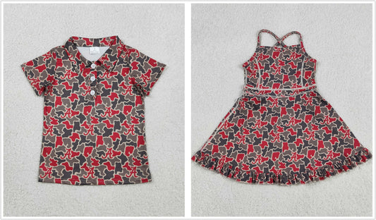 Sibling Baby Boys Girls Kids Team Shirt Knee Length Dress Camo Clothes RTS