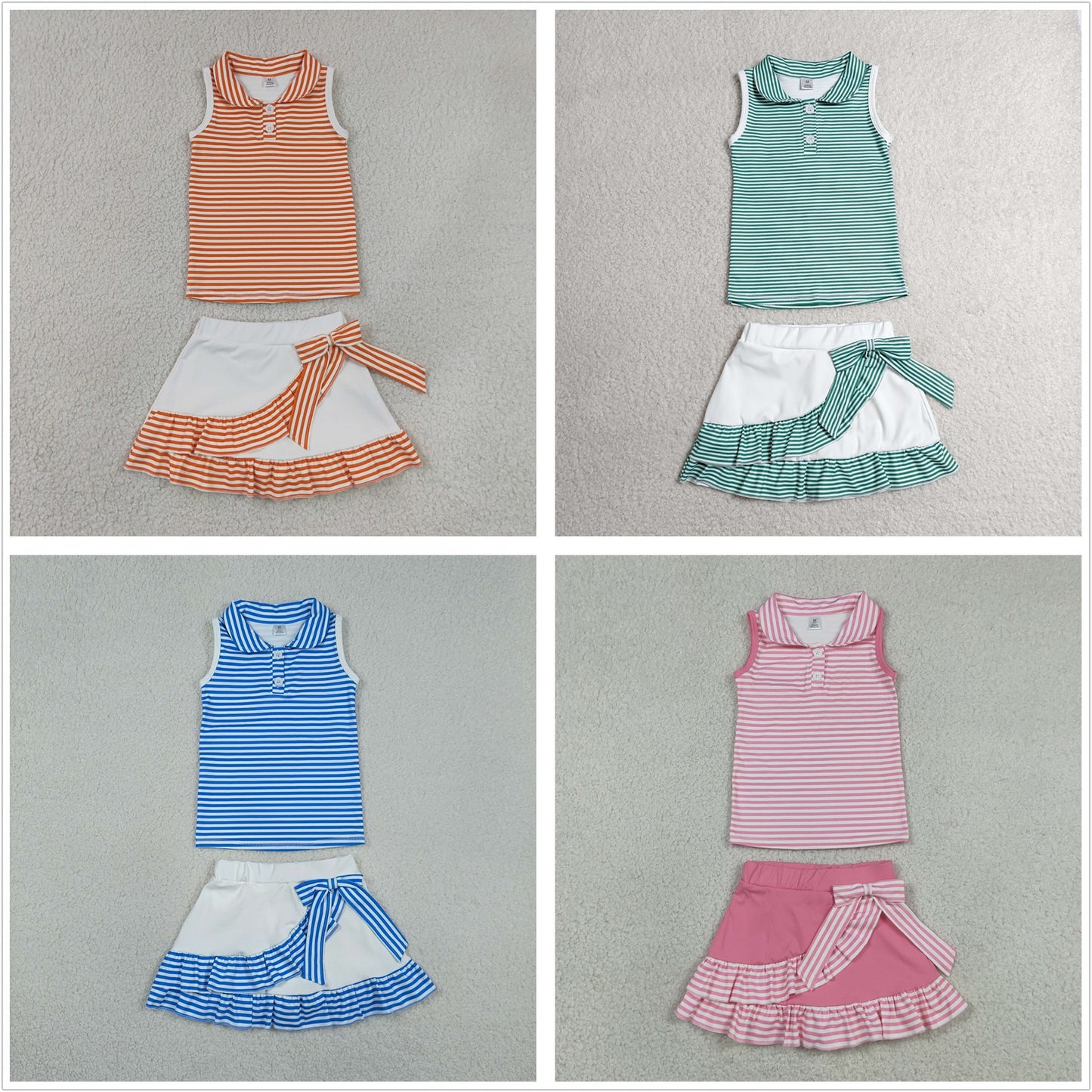 Sibling Baby Girls Stripes Tops Ruffle Bow Skirts Shorts Yoga Active Clothes Sets RTS