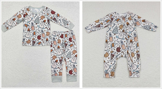 Sibling Baby Boys Girls Infant Long Sleeves Christmas Snowman Cakes Zipper Romper Pajamas Set RTS