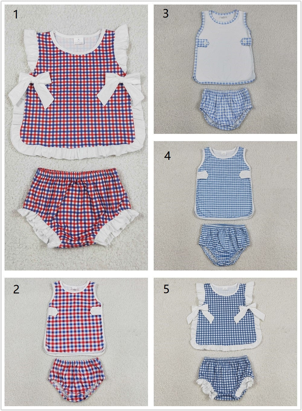 Sibling Baby Boys Girls Kids Plaid Tops Bummie Shorts Sets Summer Clothes RTS