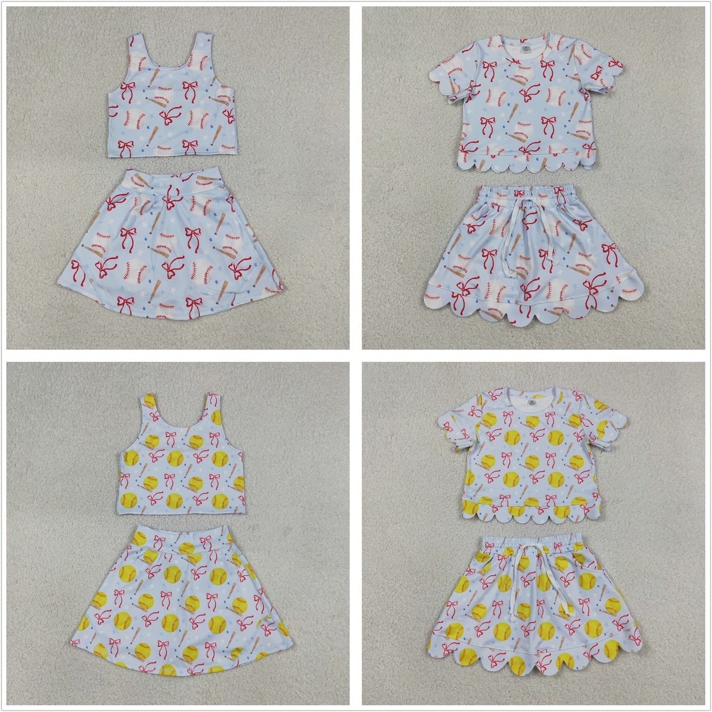 Sibling Baby Girls Kids Baseballs Softballs Bows Tops Skirts Shorts Yoga Active Sets Clothes
