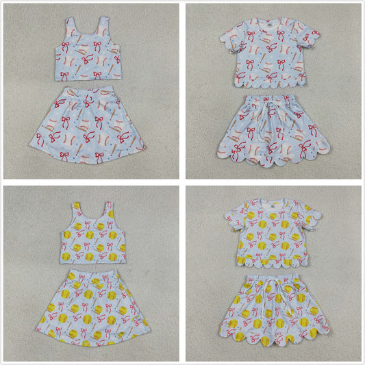Sibling Baby Girls Kids Baseballs Softballs Bows Tops Skirts Shorts Yoga Active Sets Clothes