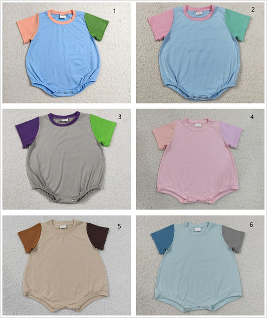Sibling Baby Kids Boys Girls Infant Short Sleeves Colorblock Bubble Romper Cotton Clothes RTS
