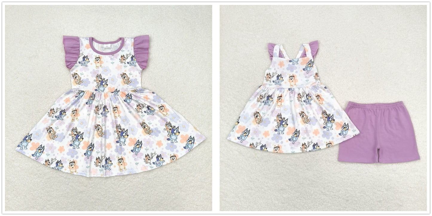 Baby Girls Dogs Flowers Sibling Dresses Clothes Sets