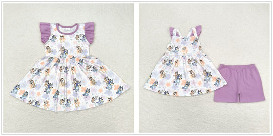 Baby Girls Dogs Flowers Sibling Dresses Clothes Sets