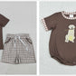 Sibling Baby Boys Kids Short Sleeves Embroidery Dogs Hunting Romper Set Summer Clothes RTS