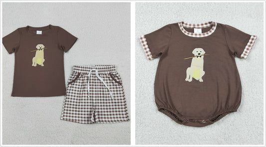 Sibling Baby Boys Kids Short Sleeves Embroidery Dogs Hunting Romper Set Summer Clothes RTS