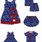 ( Moq 5 Each Style ) Baby Boys Girls Toddler Football Sibling Shorts Romper Bows Dresses Set Team Blue Clothing