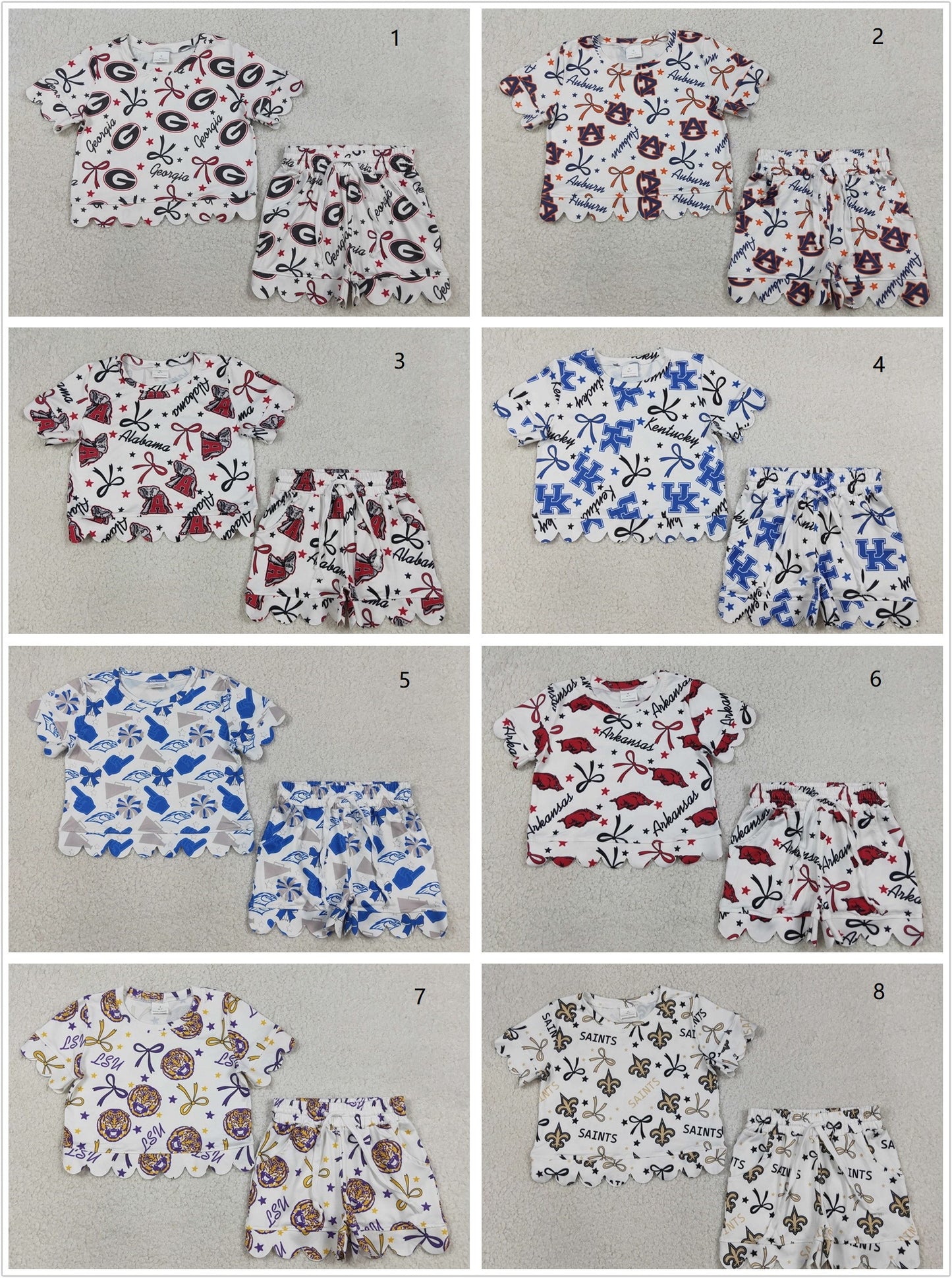 Sibling Baby Girls Kids Short Sleeves Bows Shirts Pockets Shorts Team Sets Scallop Clothes RTS