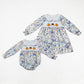 Baby Girl Long Sleeves Floral Embroidery Pumpkins Sibling Thanksgiving Romper Dress RTS