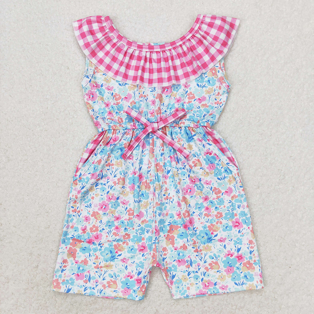 Baby Girl Floral Pink Plaid Sibling Romper Dress Set