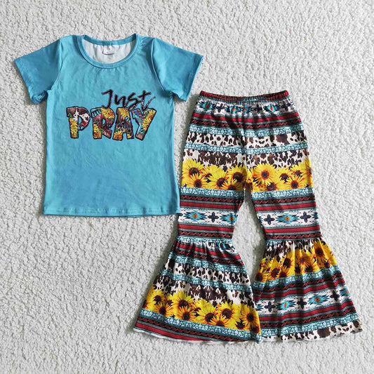 Promotion Baby girls Just Pray bell pants set