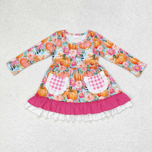 Baby Girl Long Sleeves Pumpkin Flower Pocket Dress