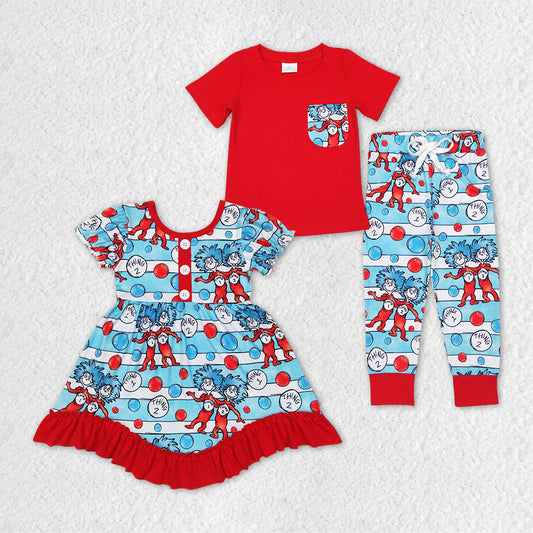 Baby Boy Girl Short Sleeves Reading Sibling Dress Clothes Set