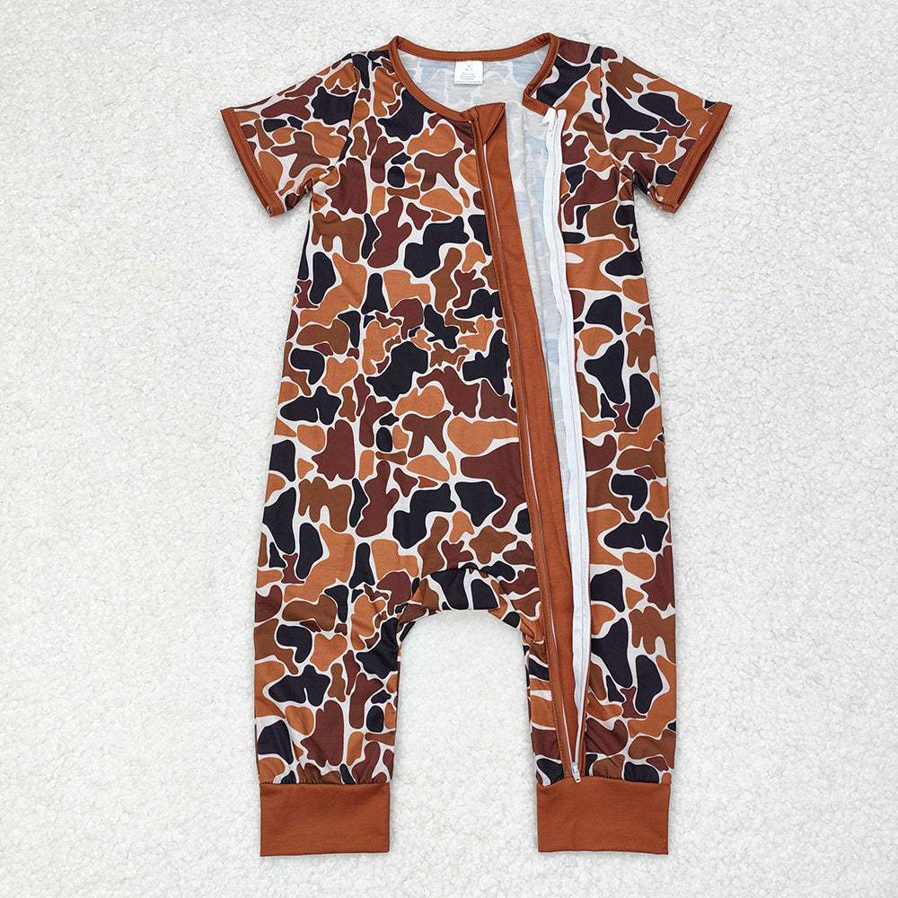 Baby Boy Short Sleeves Camo Zipper Bamboo Romper