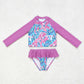 Baby Girl Long Sleeve Flower Tops Bummie Two Pieces Swimsuit