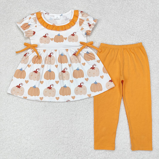 Baby Girl Short Sleeve Pumpkin Tunic Orange Cotton Pants Set