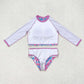 Baby Girl Long Sleeve Flower Tops Bummie Two Pieces Swimsuit