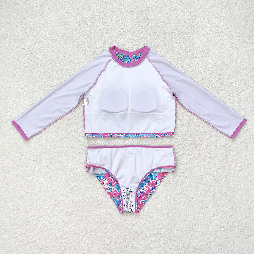 Baby Girl Long Sleeve Flower Tops Bummie Two Pieces Swimsuit