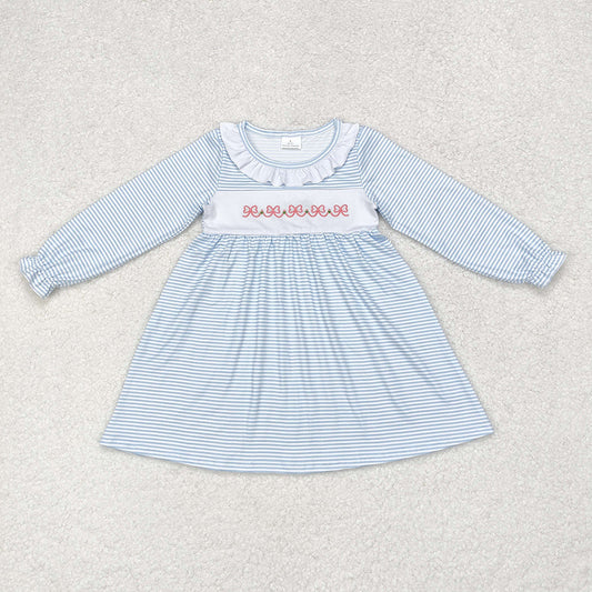 Baby Girl Embroidery Bows Stripes Long Sleeves Dress
