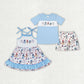 Baby Boy Girl Dogs Sibling July 4th Blue Dress Set