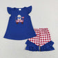 Baby Boy Girl July 4th Embroidery Dog Flag Sister Brother Romper Blue Set