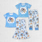 Baby Boy Girl Dogs Blue Sibling Short Sleeves Set