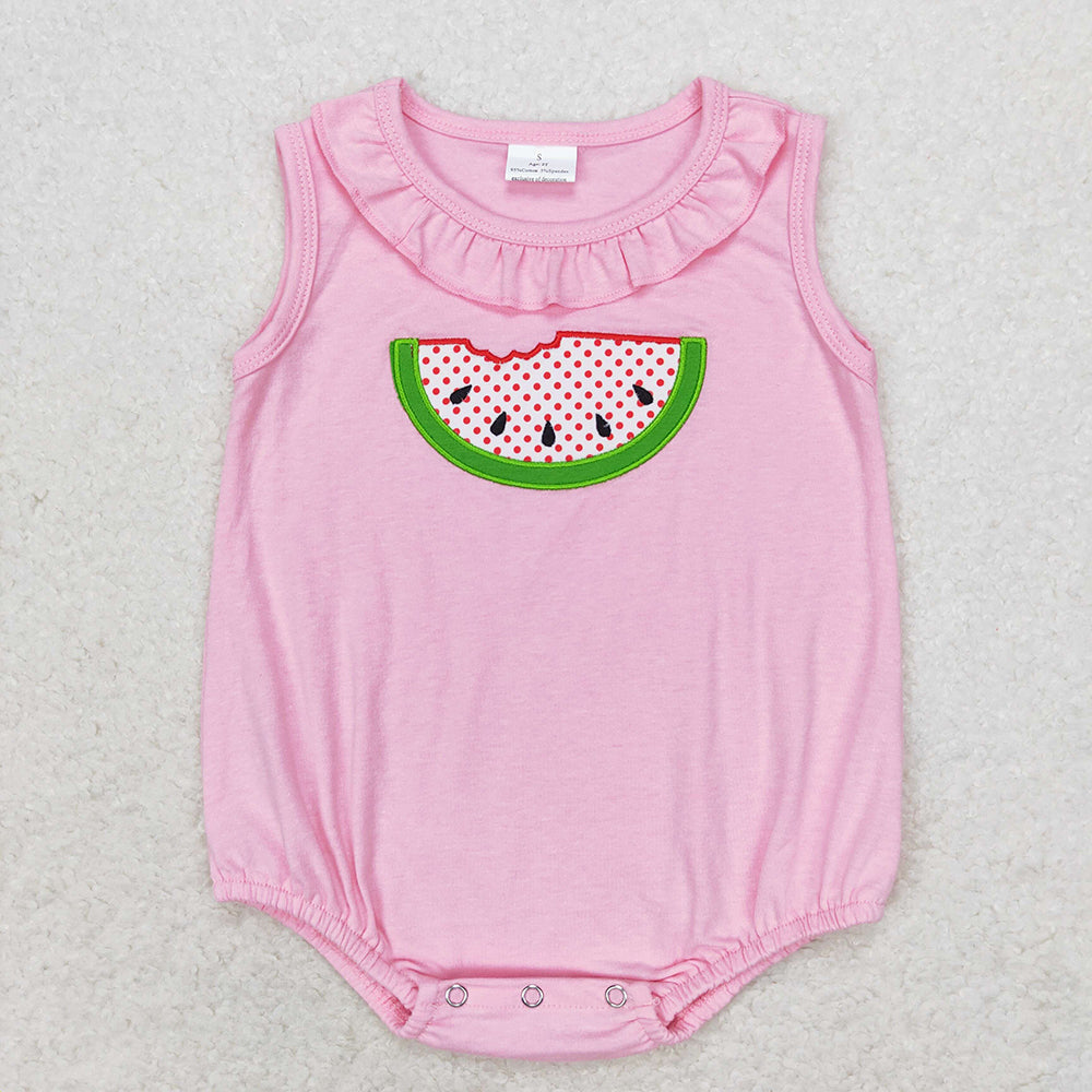 Baby Girl Embroidery Watermelon Pink One Piece Romper