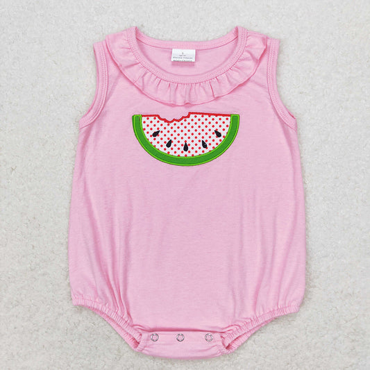 Baby Girl Embroidery Watermelon Pink One Piece Romper