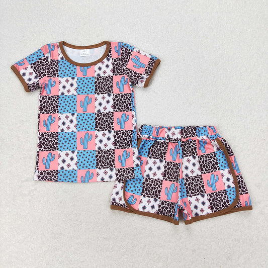 Baby Girl Short Sleeves Cactus Shirt Shorts Western Print Set